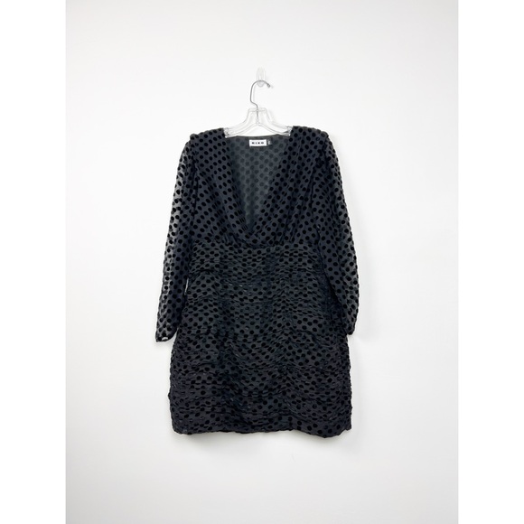 RIXO Golden Flocked Black Polka Dot Burnout L/S Mini Dress 8 - Picture 2 of 11